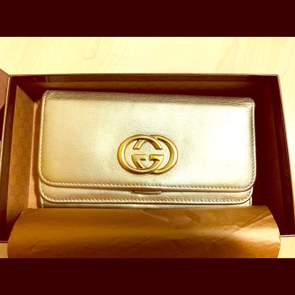 Gucci matallic gold continental wallet